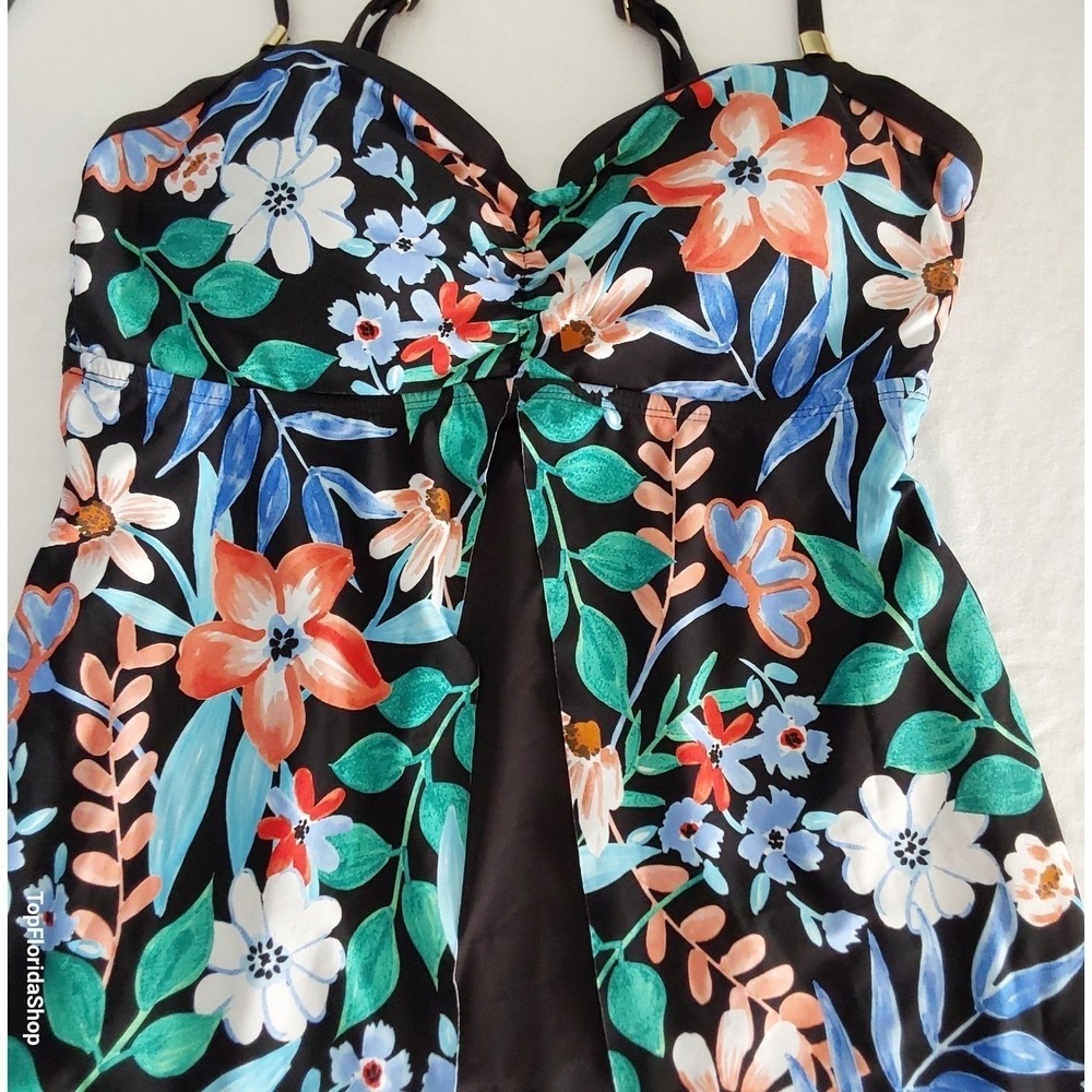 Swim 24th & Ocean Swim Tankini L Multicolor Floral Tropical Swimwear Size Large